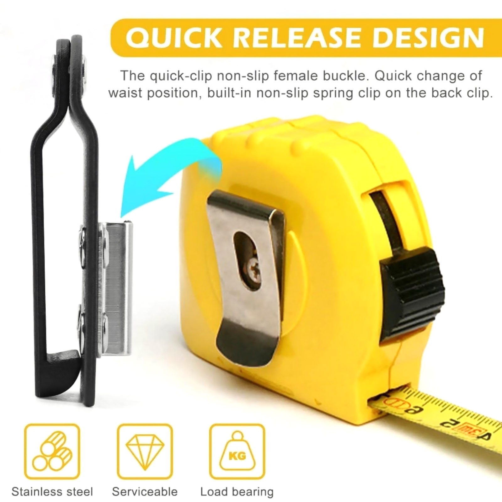 Tape Measure Belt Holder Clip On Black Metal Nylon For Drills Impact Drivers