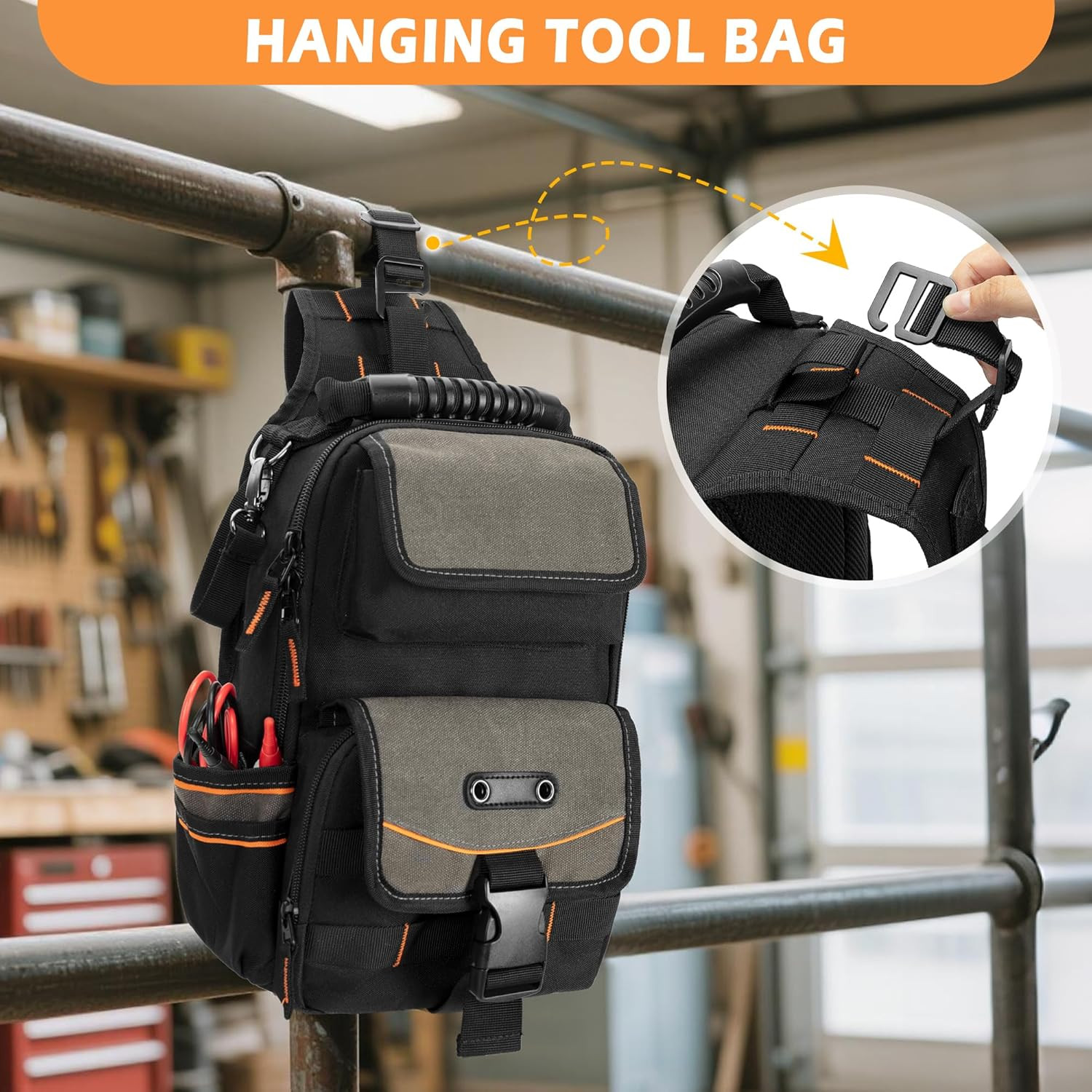 Electrician Tool Pouch Bag, Zippered HVAC Tool Organizer with Ergonomic Handle a