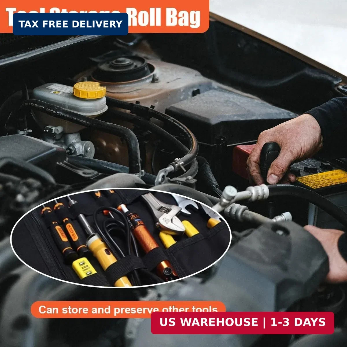 23 Pocket Car Tool Bag Roll Up Organizer – Portable Wrench Organizer & Tools Sto