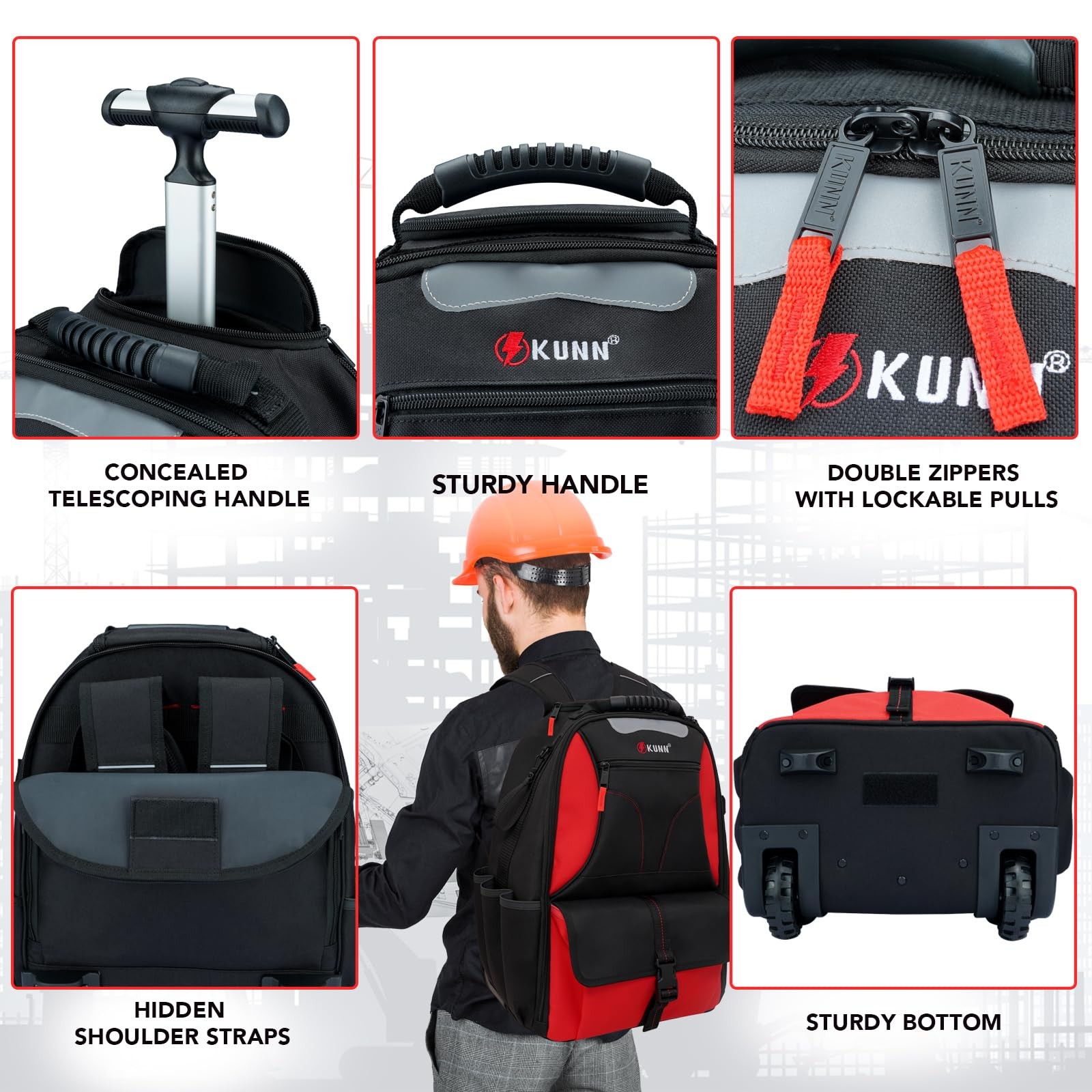 Rolling Tool Backpack with Wheels Heavy Duty, 37-Pocket Roller Tool Bag Backp…
