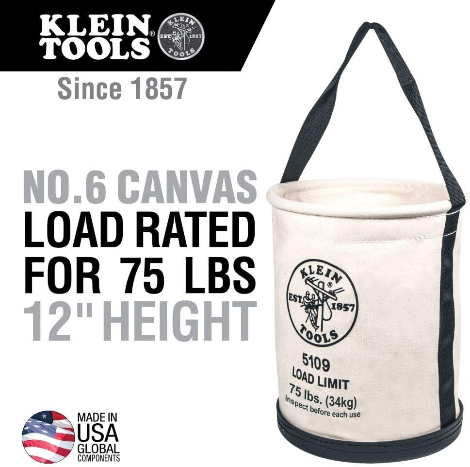 5109 Canvas Bucket, Wide-Opening Straight-Wall Tool Bucket with Black Molded Bot