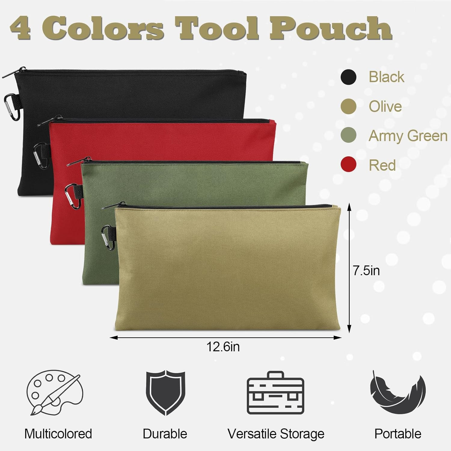 4 Pack Tool Bag, Premium Tool Pouch Zipper Bag, 12″ Tool Pouch with Zipper, Mult