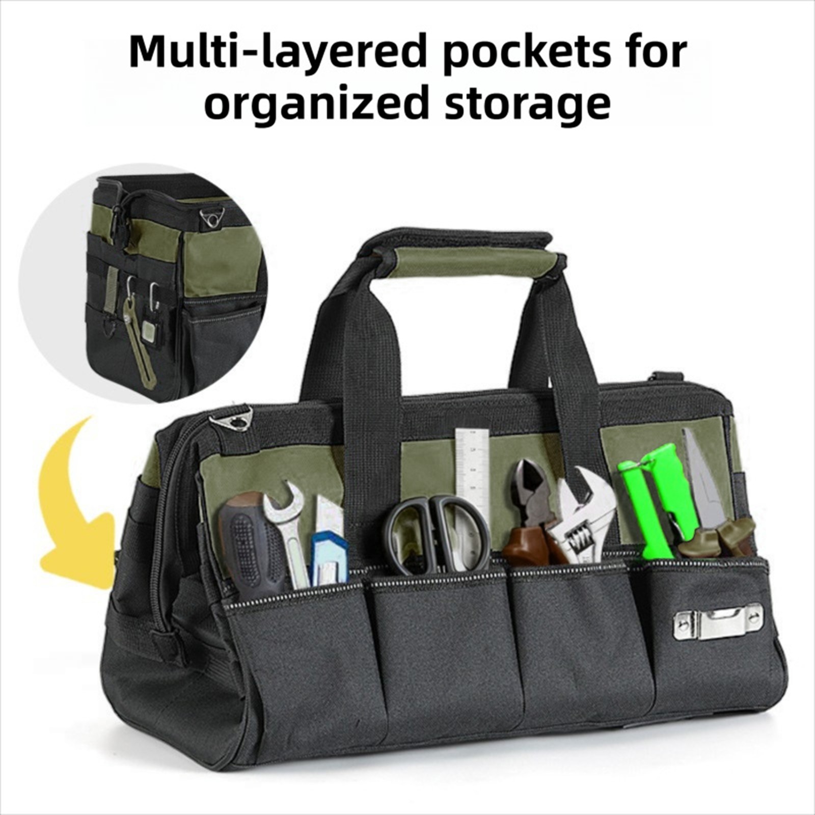 Heavy Tool Bag 15 Inch 25 Pockets Soft Tool Organizer For Electrician Green