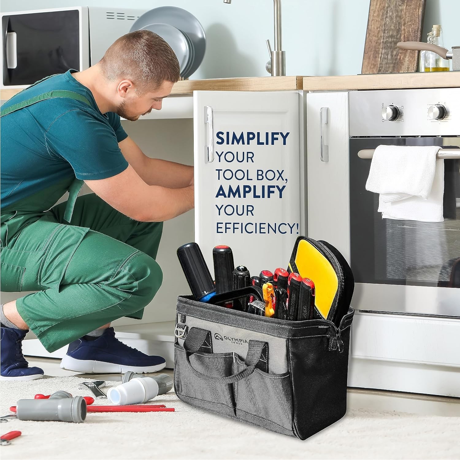 Durable 12-Inch Tool Organizer with 4 Pockets & Water-Resistant Design