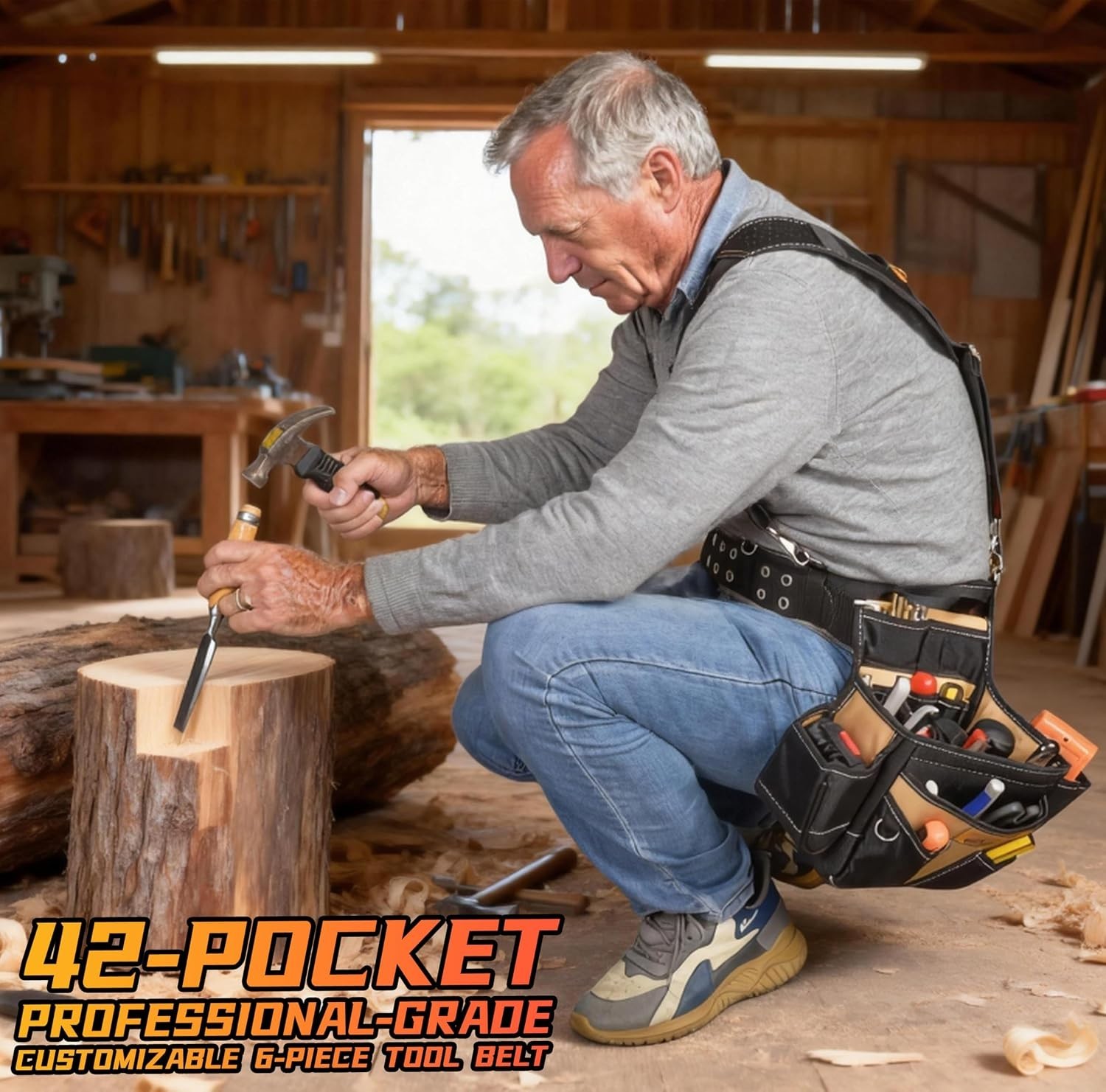 Ultimate Tool Organization: 42-Pocket Ergonomic Belt with Adjustable Suspenders