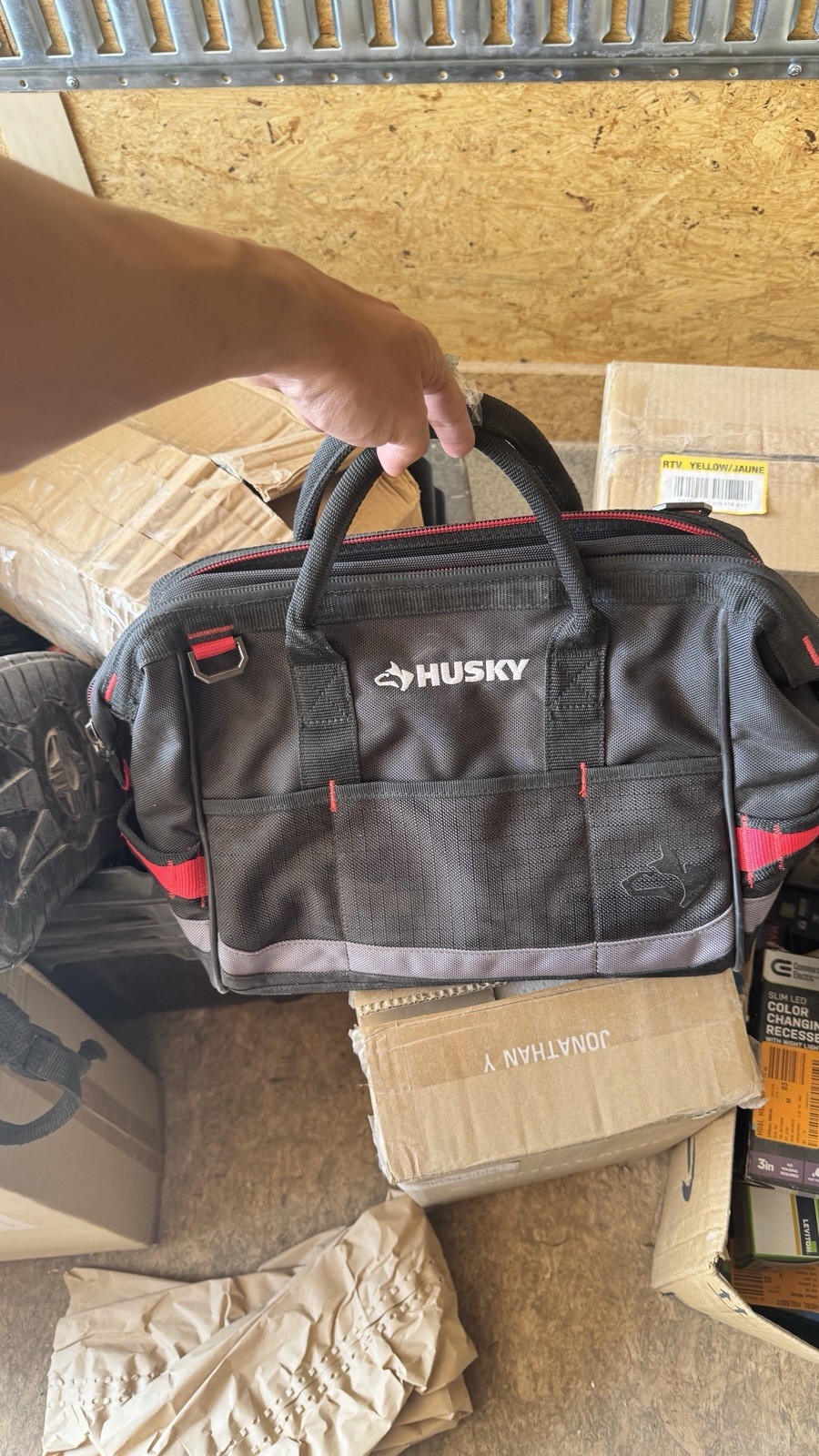 Husky 14 in Heavy Duty PRO Tool Bag 1680D 15 Pockets Lockable Jobsite Tote