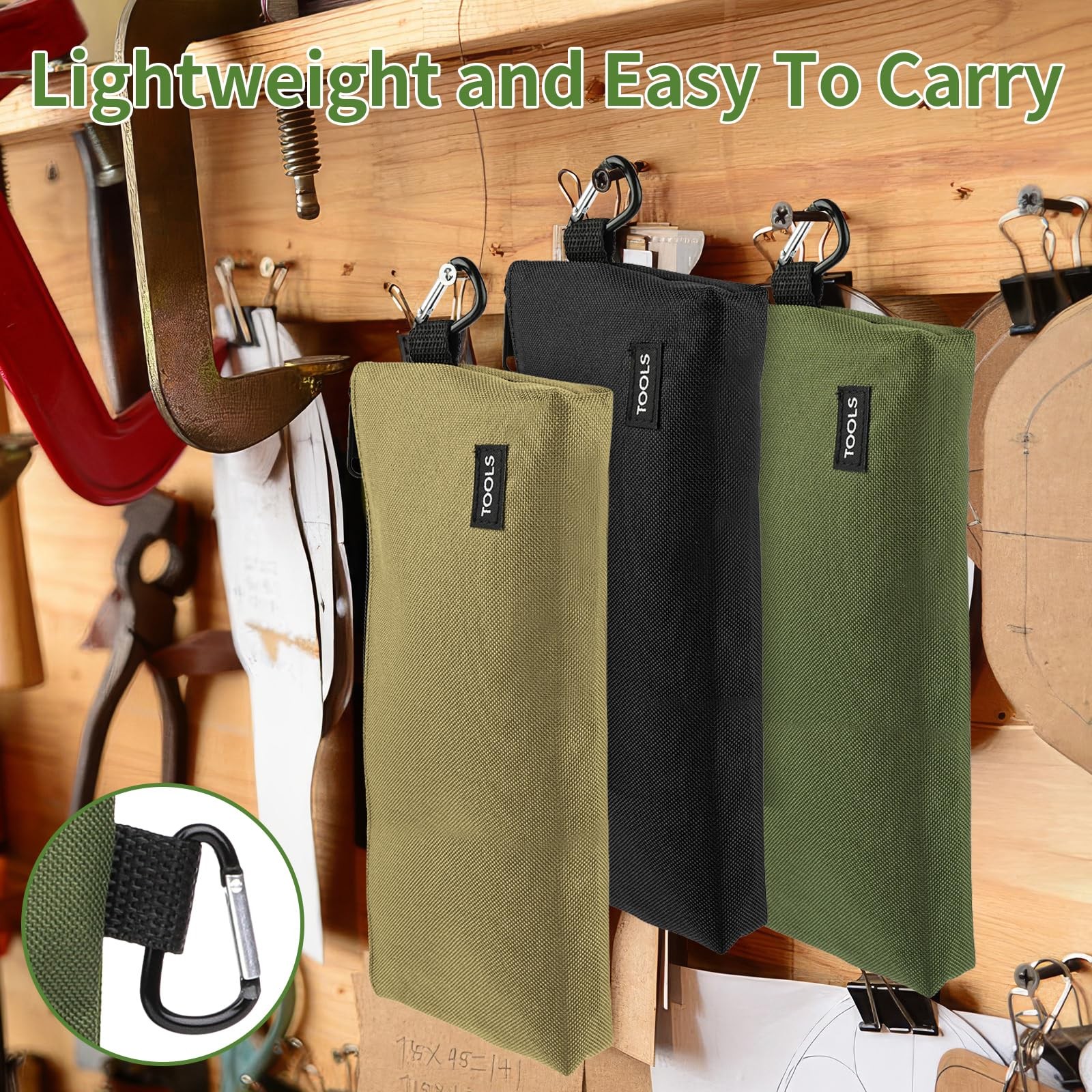 3 Pack Premium Tool Pouches Zipper Bag 12 Inch Small Carabiner Heavy Duty Canvas