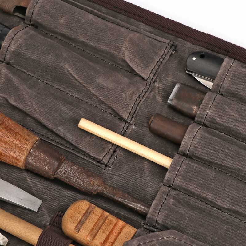 TOURBON Roll Carving Tool Organizer Bag Storage Holder Zip Pouch Wax Canvas US