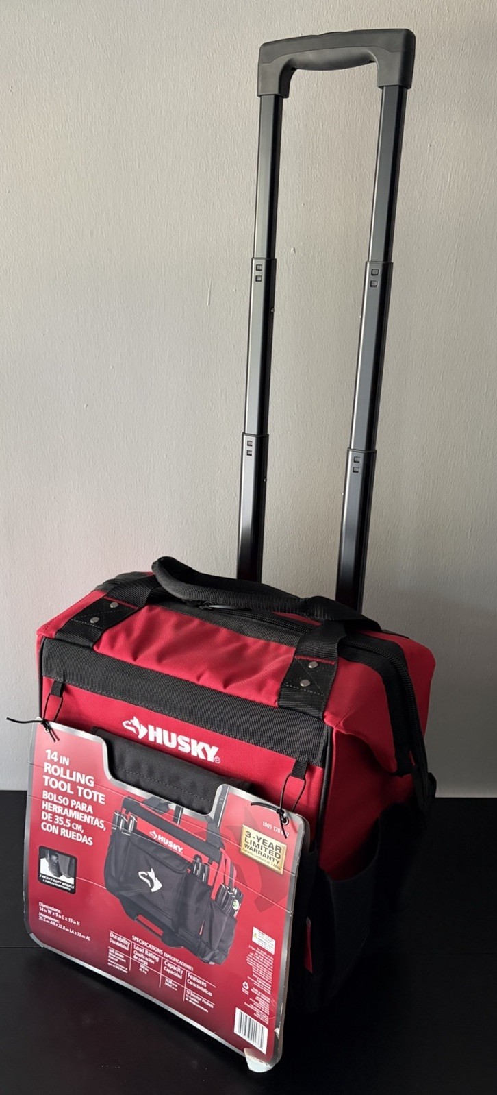 Husky 14 inch 13 Pocket Water Resistant Rolling Tool Bag Holds Up to 80 Lbs NEW