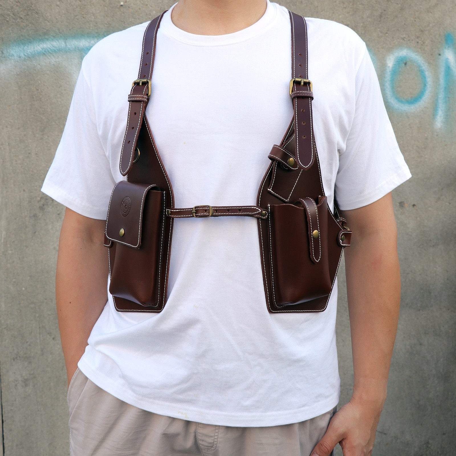 Tourbon Leather Men Harness Tool Holster Underarm Chest Bag Phone Handgun Case