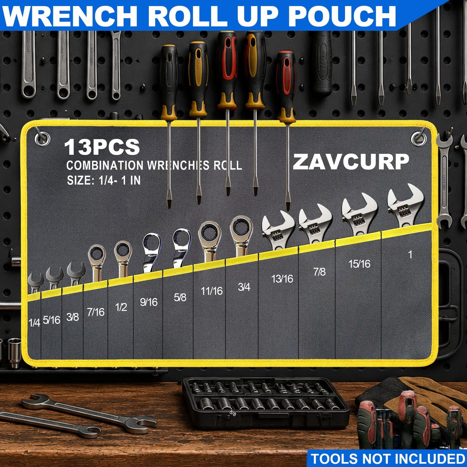 SAE 13 SAE Wrench Roll Up Pouch – Tool Roll – 13 Pockets 1/4-1 IN