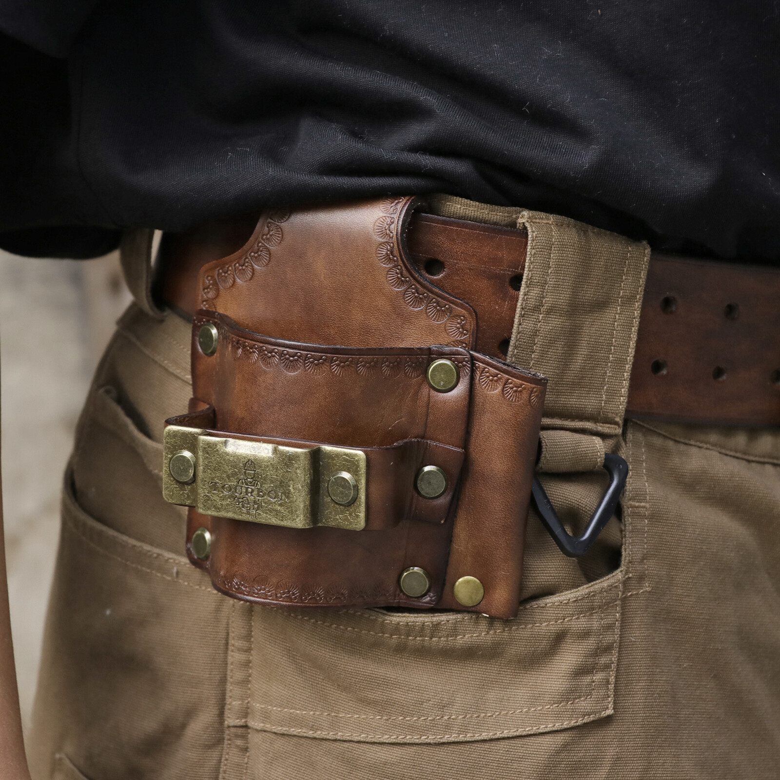 Leather Tool Belt Pouch 3-in-1 Hammer Holder Tape Measure Pencil Holster for EDC