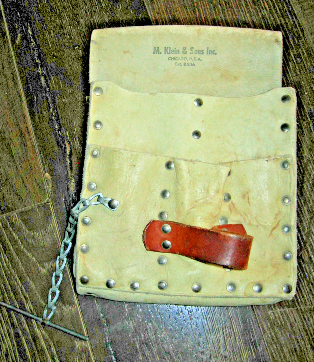 Vintage USA made KLEIN & SONS Chicago 5166 7 POCKET WHITE LEATHER TOOL Belt Bag