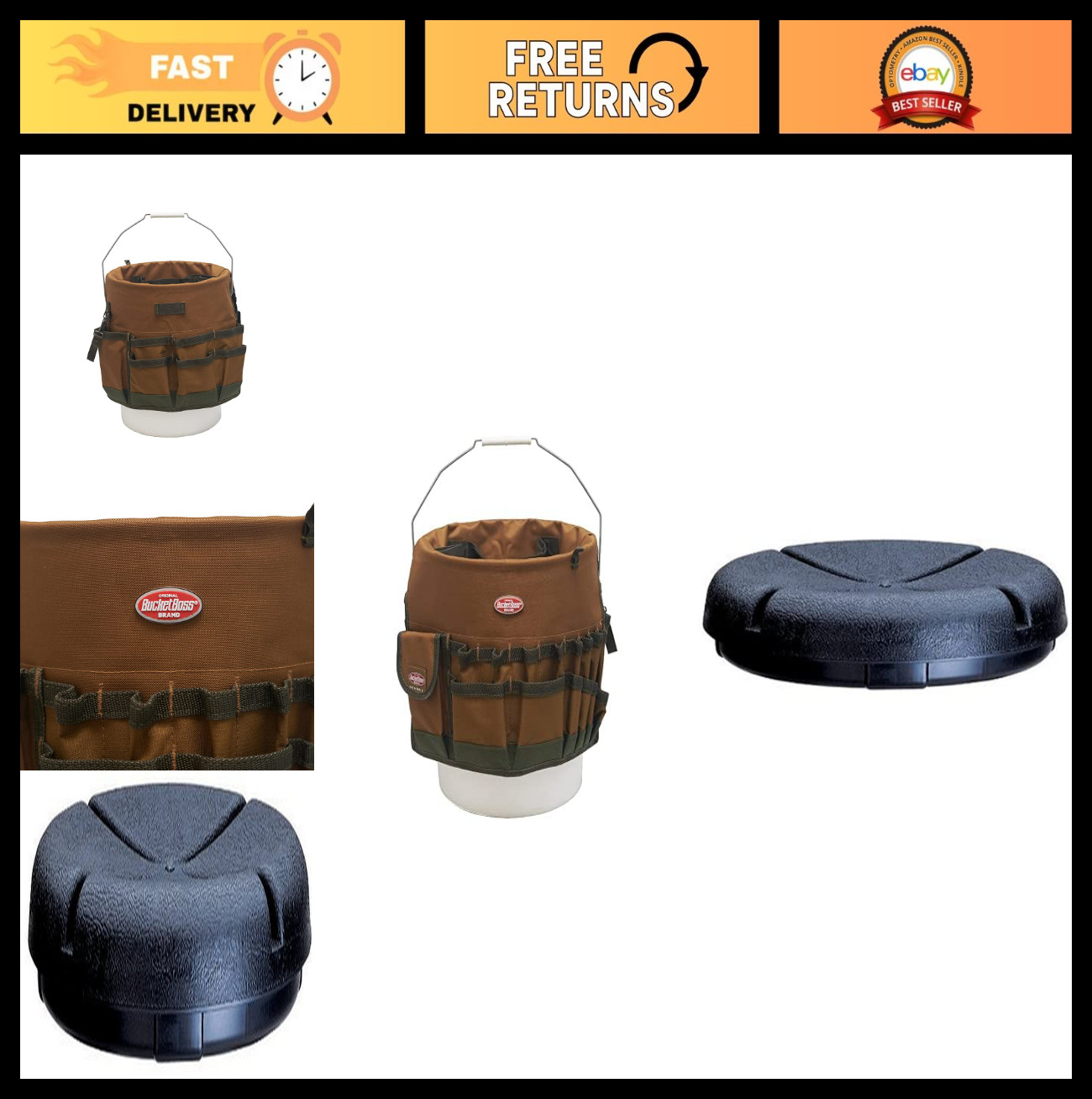 Bucket Tool Organizer & Lightweight Plastic Seat for 3.5-5 Gallon Buckets – Brow