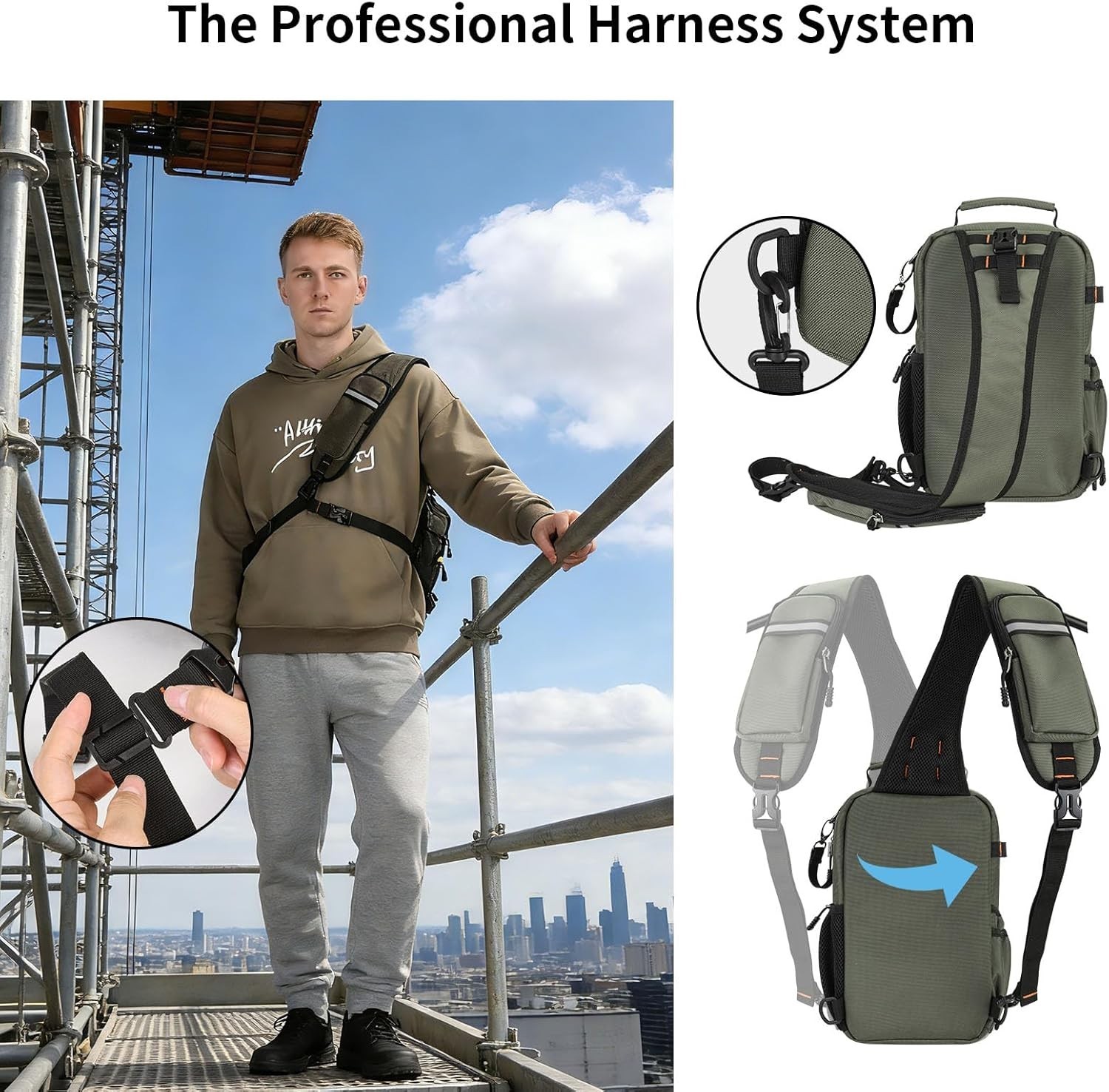 Tactical Electrician & HVAC Tool Chest Bag with 3-Point Harness, 15-Pocket 1680D