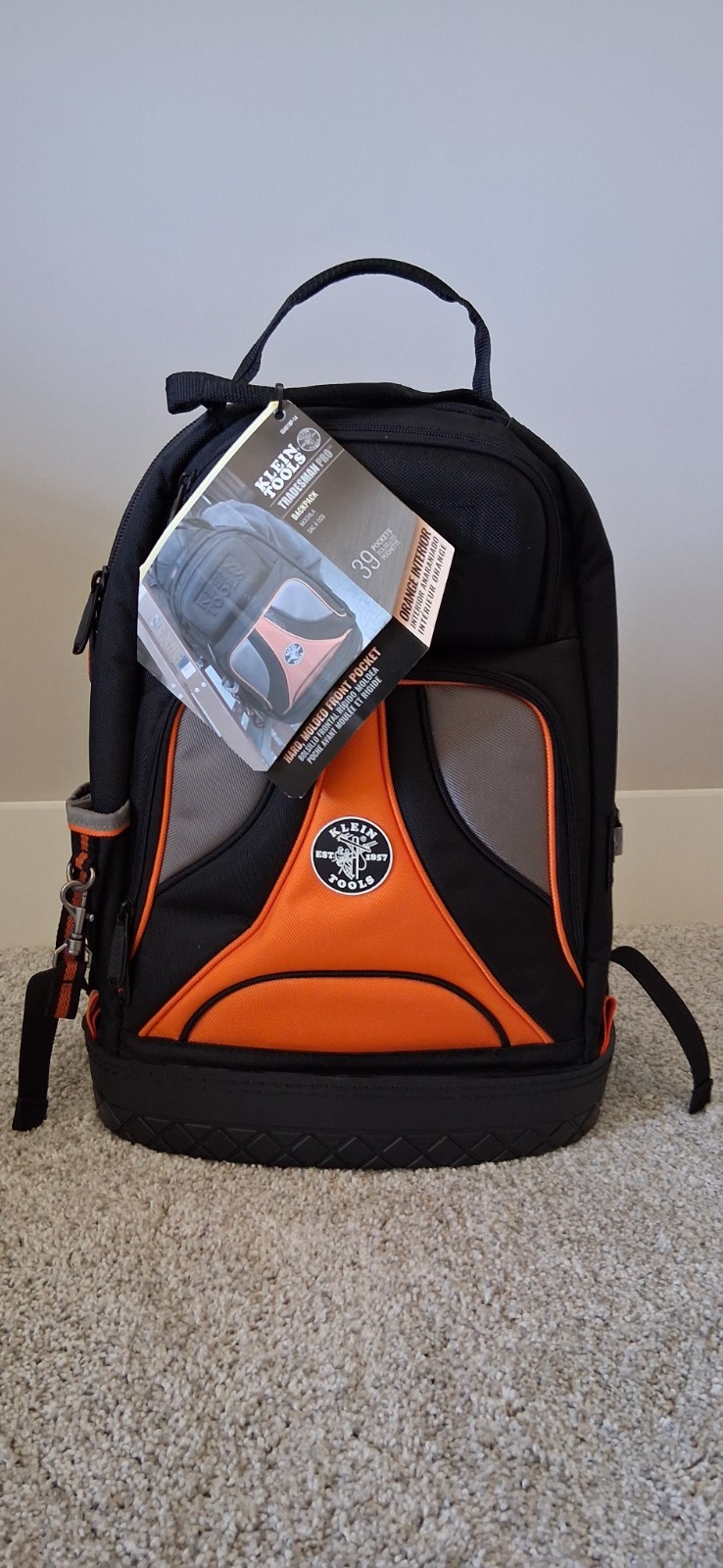 Klein Tools 55421BP-14 Tradesman Pro Tool Backpack, 39 Pockets, Molded Bottom