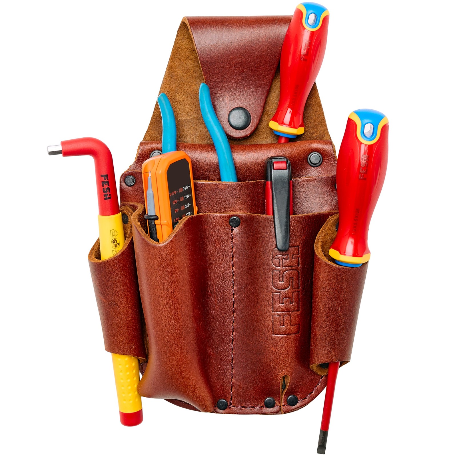Leather Electrician Tool Pouch Pocket Caddy Clip On Voltage Test Meter Hand