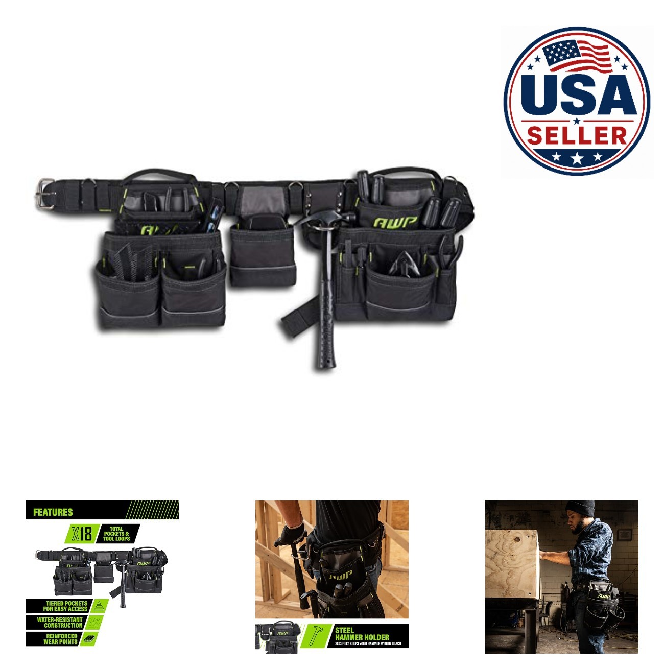 Tool Belt Tool Rig 18 Pockets 600 Denier Polyester Padded Shoulder Waist Straps