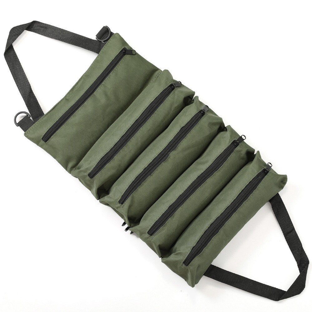 Multi-Purpose Tool Roll Up Bag 5 Pocket Wrench Pouch Canvas Hanging Organizer US