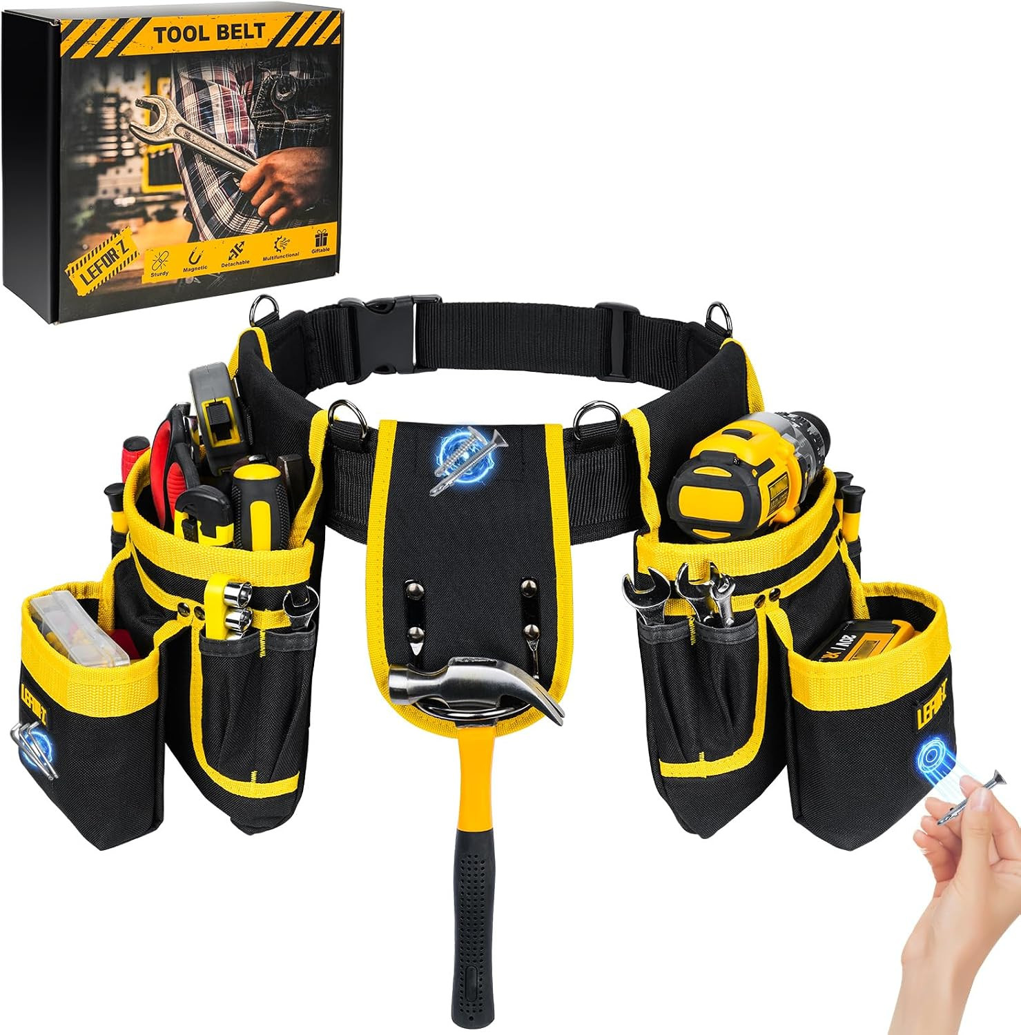 Tool Belt,Magnetic Tool Pouch,27-Pockets Heavy Duty Tool Belts for Men