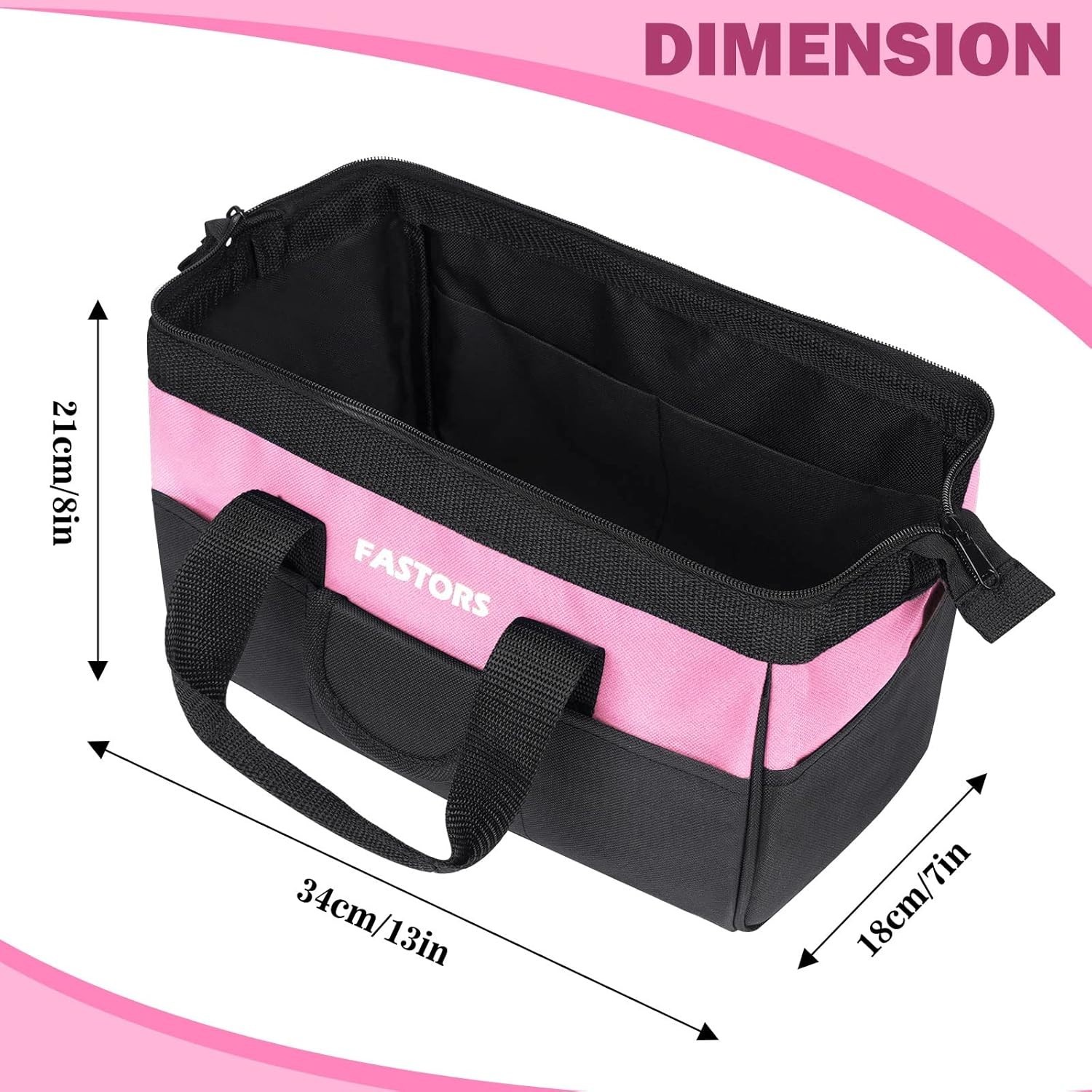 Versatile Pink Tool Bag for Women – 13″ with 10 Pockets & Easy Carrying Handles