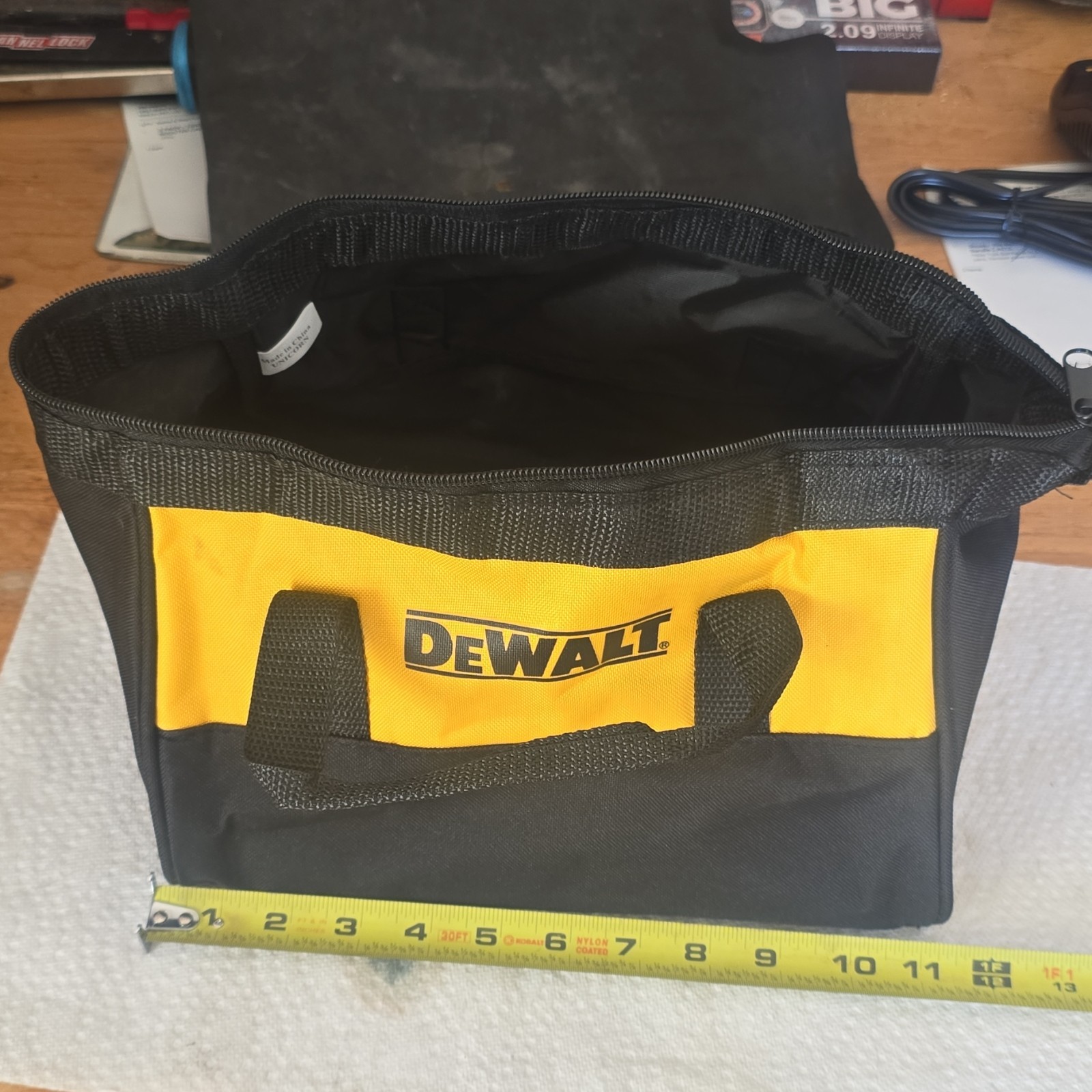DEWALT Tool Bag Black/Yellow Fabric 12x7x7 in With Handle Zipper Closure