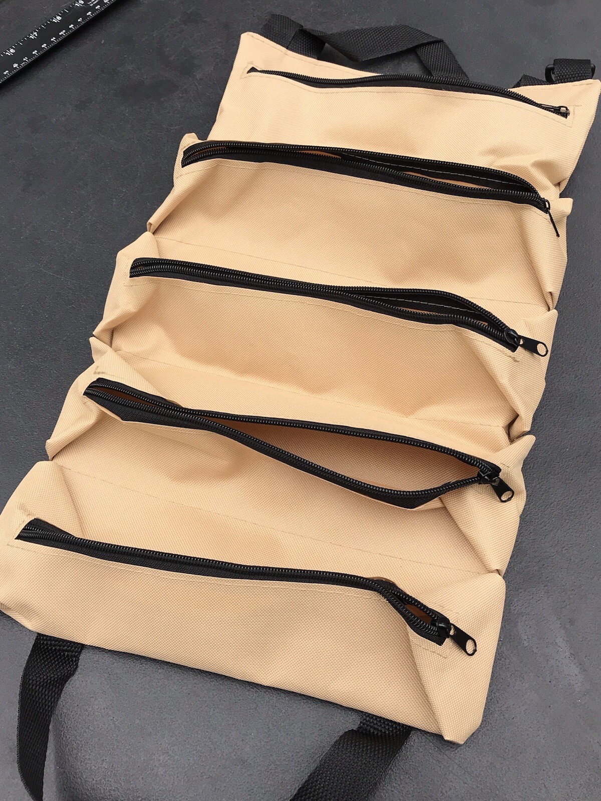 Khaki Multi-Purpose Tool Roll Up Bag Wrench Pouch Canvas Hang Organizer 5 Pocket