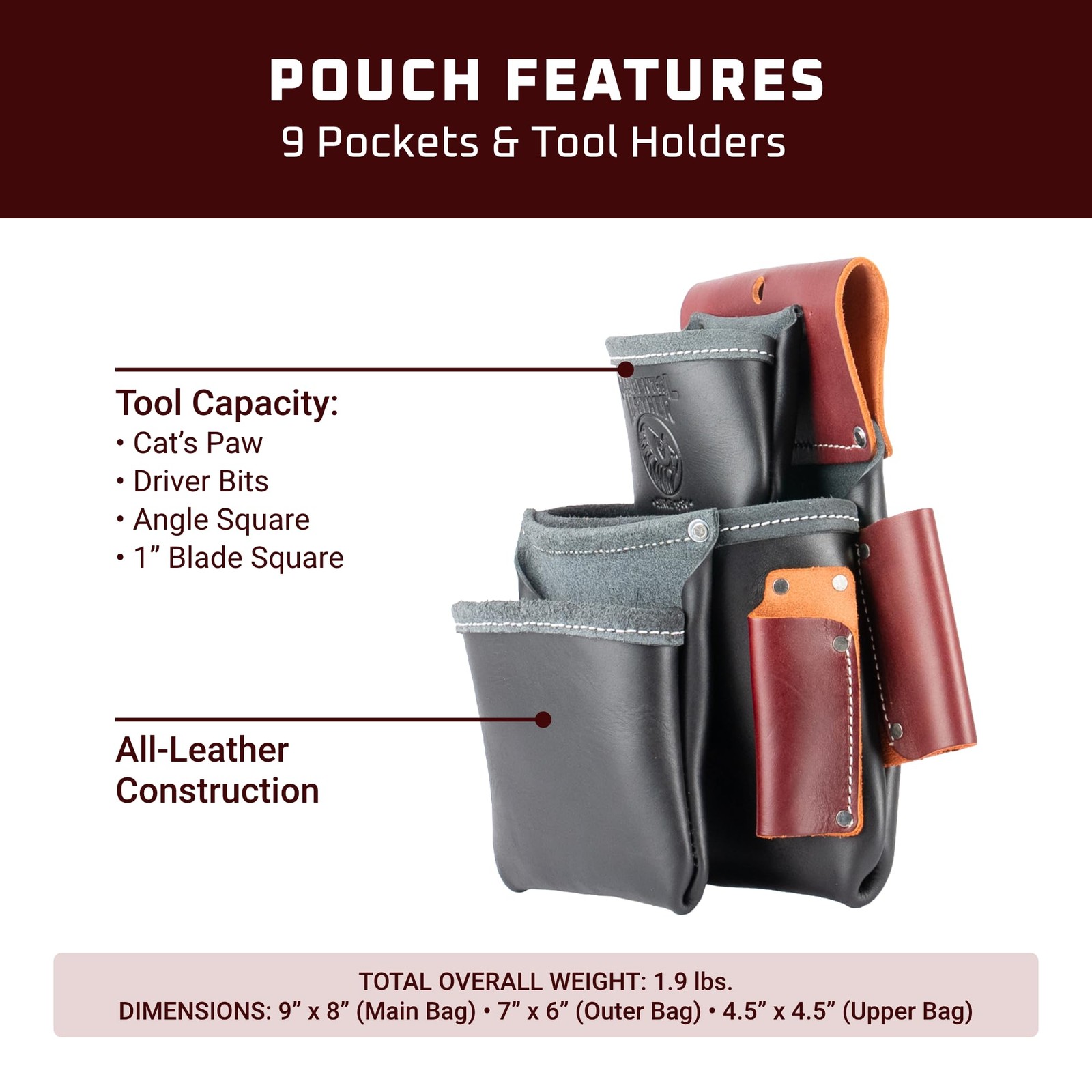 Occidental Leather 3 Pouch Pro Fastener Bag B5060 Black 9 Pockets