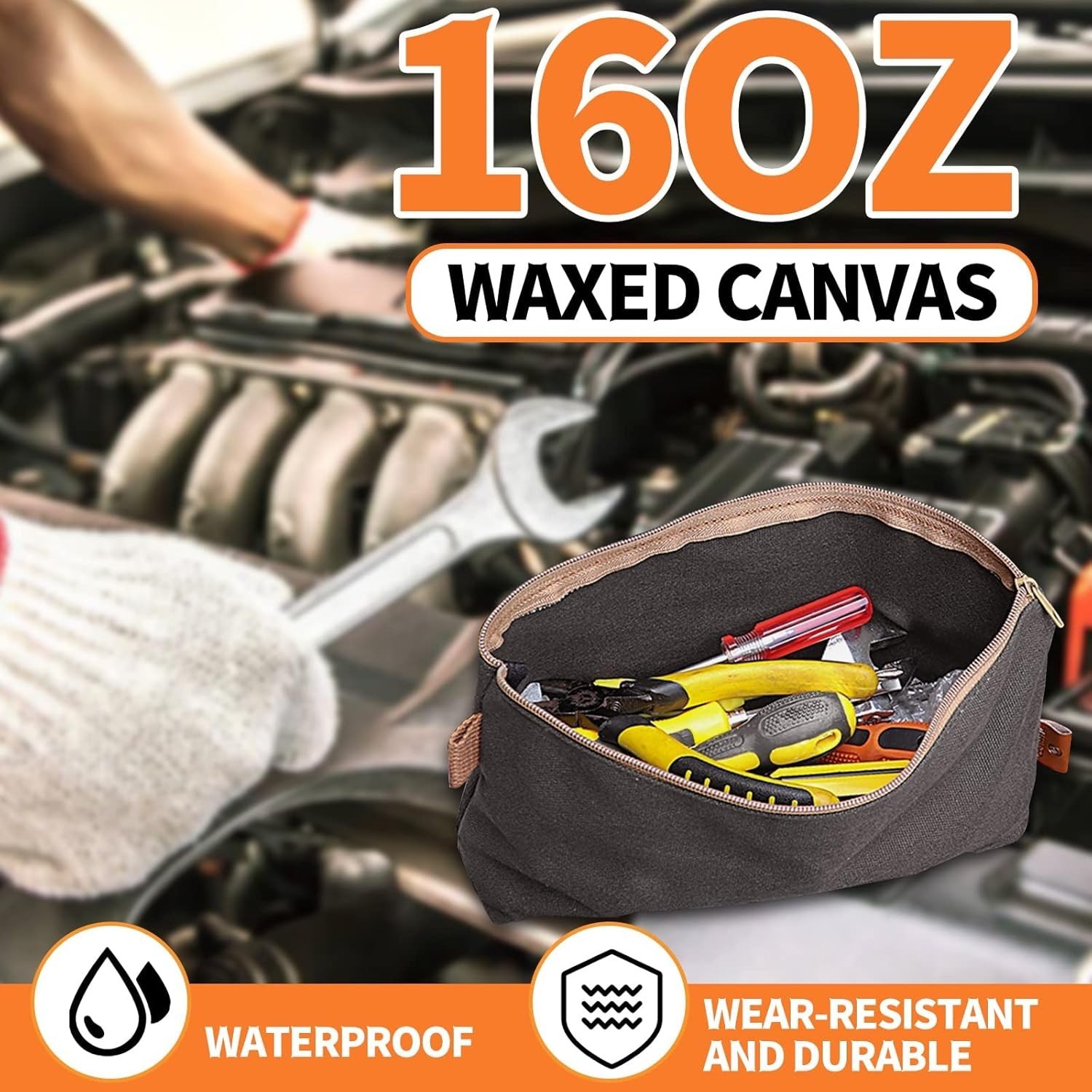 Canvas Zipper Pouch 3 Pack Small Tool Pouch Organizer Heavy Duty 16oz Waxed Canv