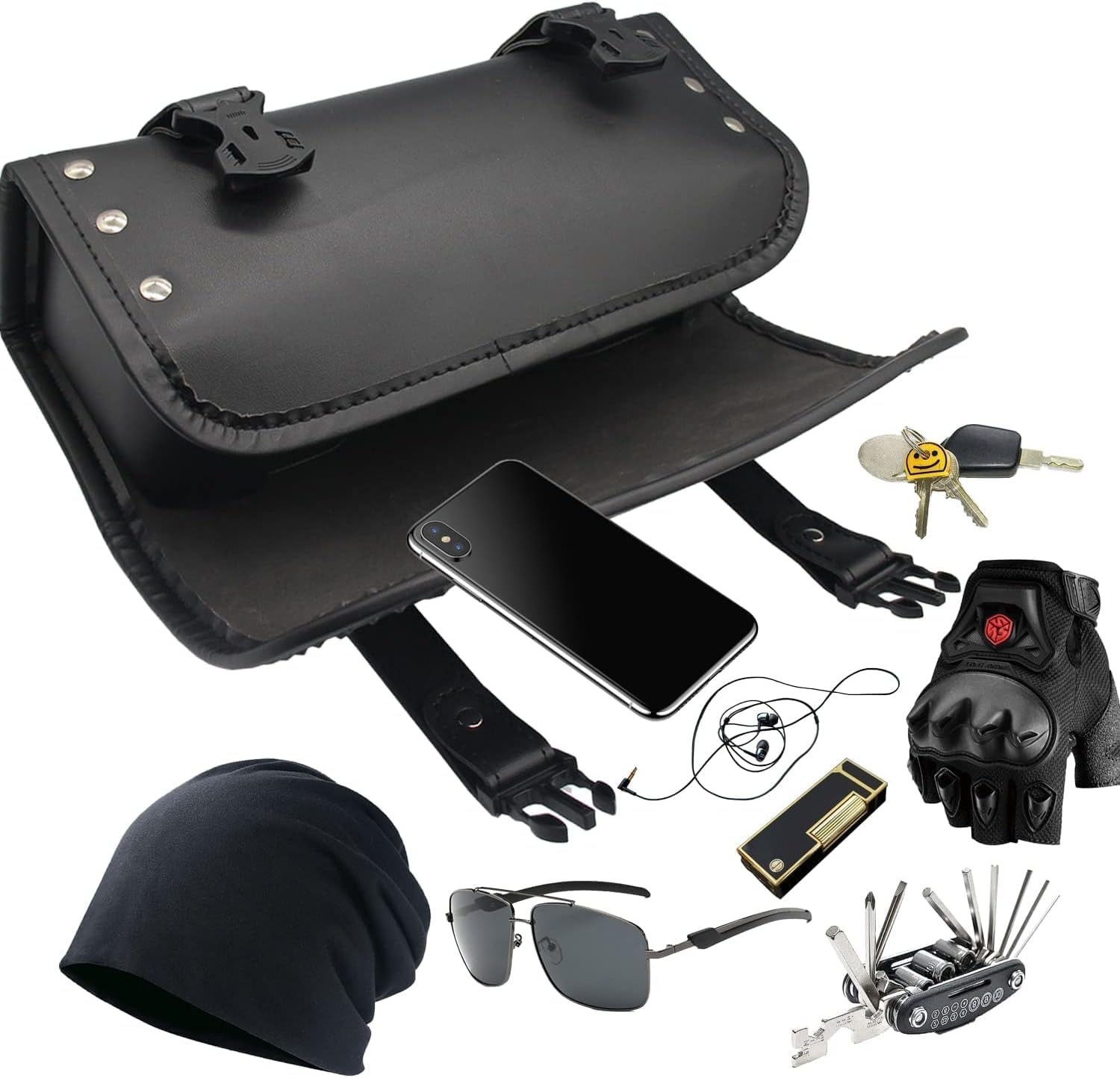 VKALTUL Motorcycle Tool Bag Suitable for Harley Suzuki Kawasaki Small, Black