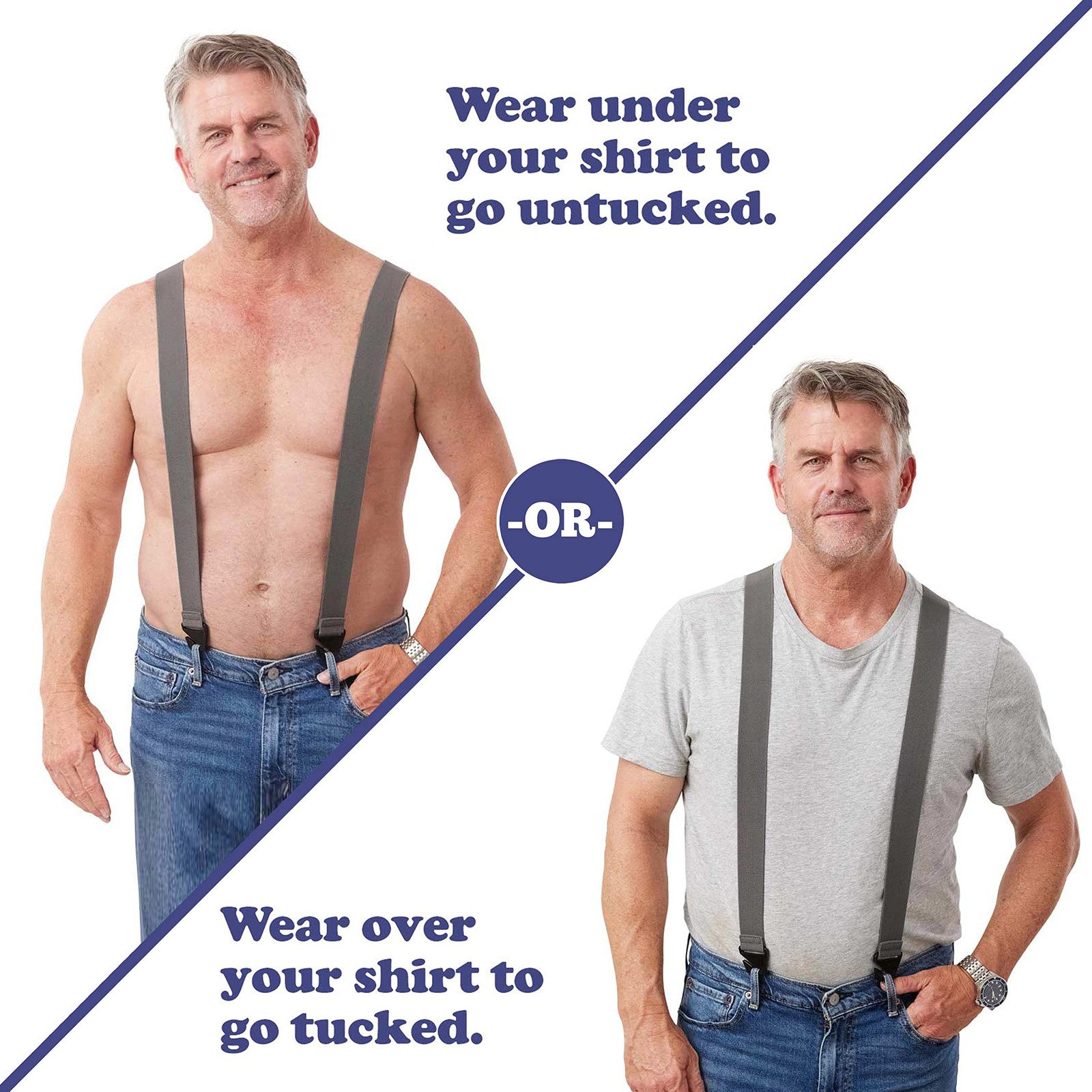HIKERS – Upfitter Hidden Suspenders for Men Under Clothes 47in – Large, Grey