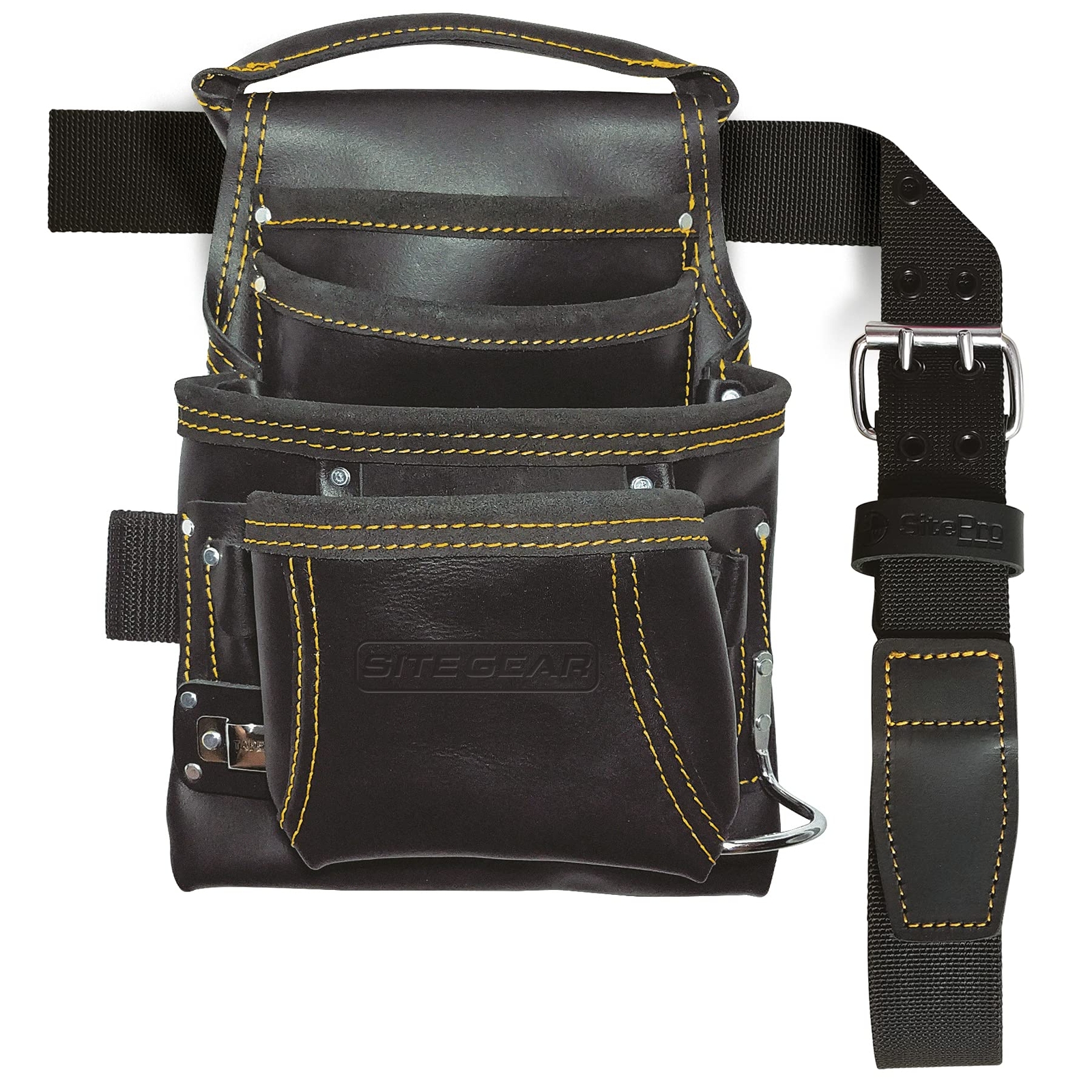 10pocket Carpenter’s Top Grain Leather Nail And Tool Bag With Belt Black 511011