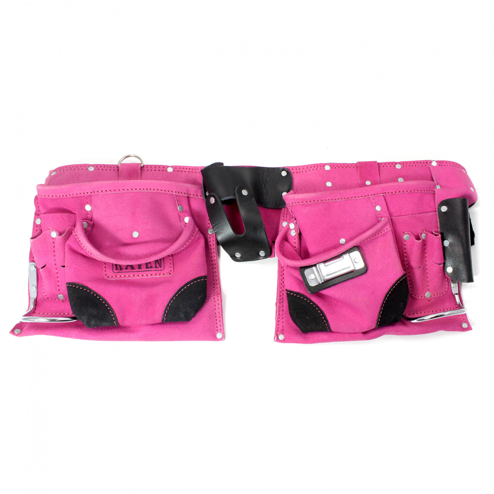 9 Pocket Tool Belt Pouch Heavy Duty Pink Suede Leather Fits Hammer And Nails
