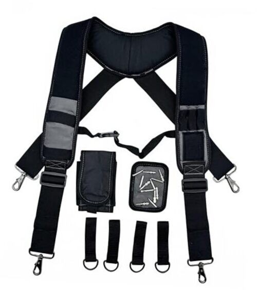 Tool Belt Suspenders for Work Belt Heavy Duty Padded with Magnetic Grey
