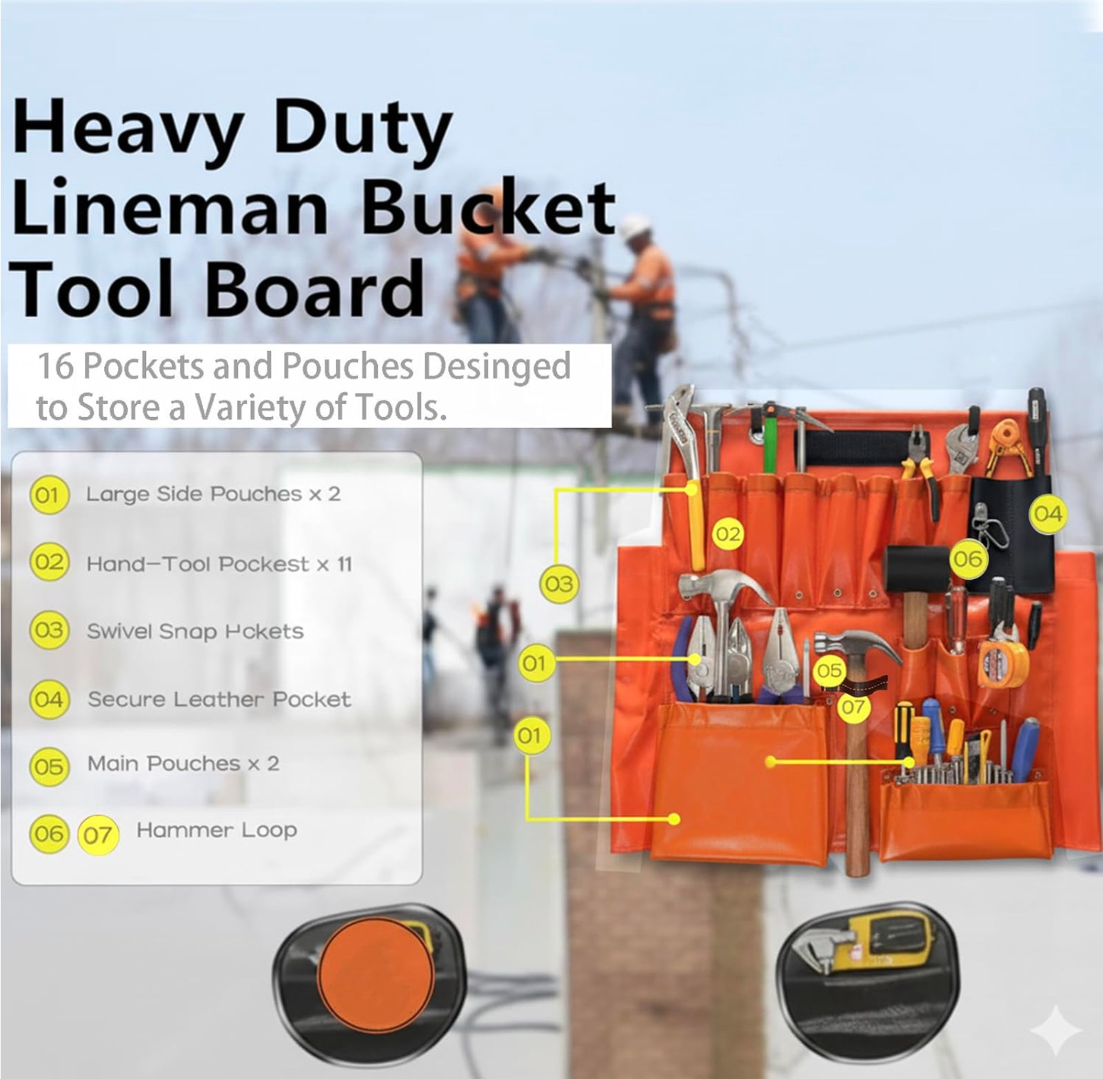 KEAIOMO Lineman Tool Board & 16-Pocket Aerial Apron – Pro Bucket Truck Organizer