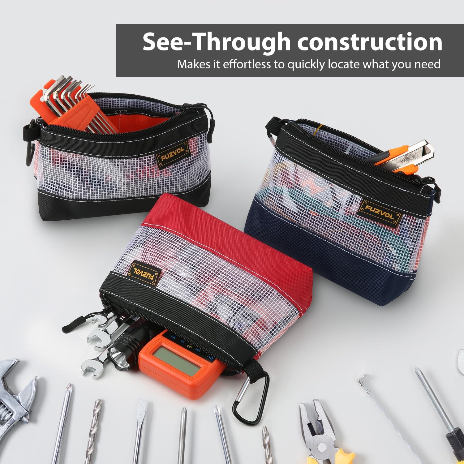 Clear Tool Pouch 7 Inch Small Tool Bag Mini Zipper Box Organizer 3 Pack
