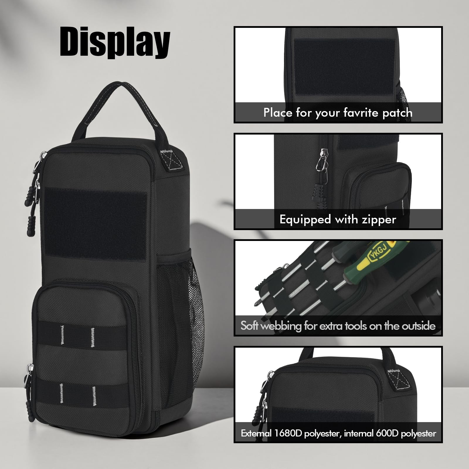 12.6 Inch Small Tool Bag Pouch Men Multiple Pockets Waterproof Zipper Black