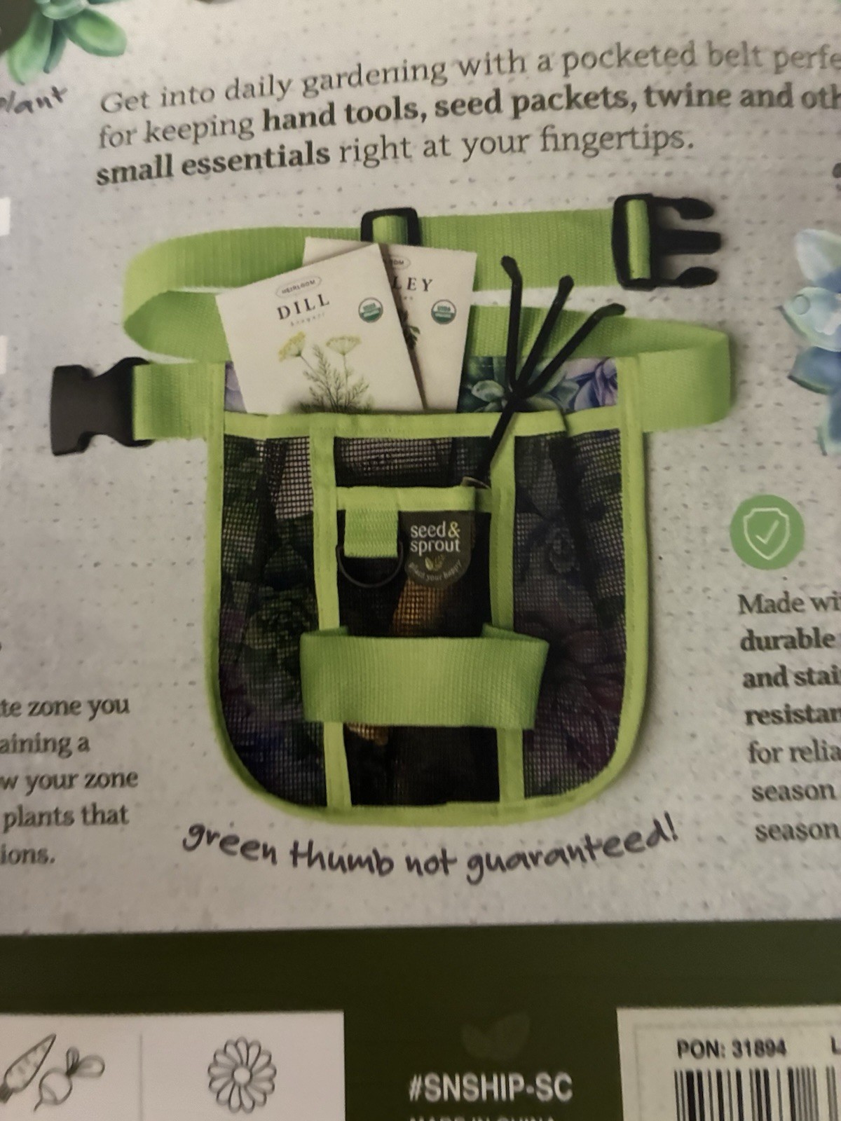 Seed & Sprout Gardening Adj Tool Belt, Durable Mesh, Pockets , Util. Conn NEW
