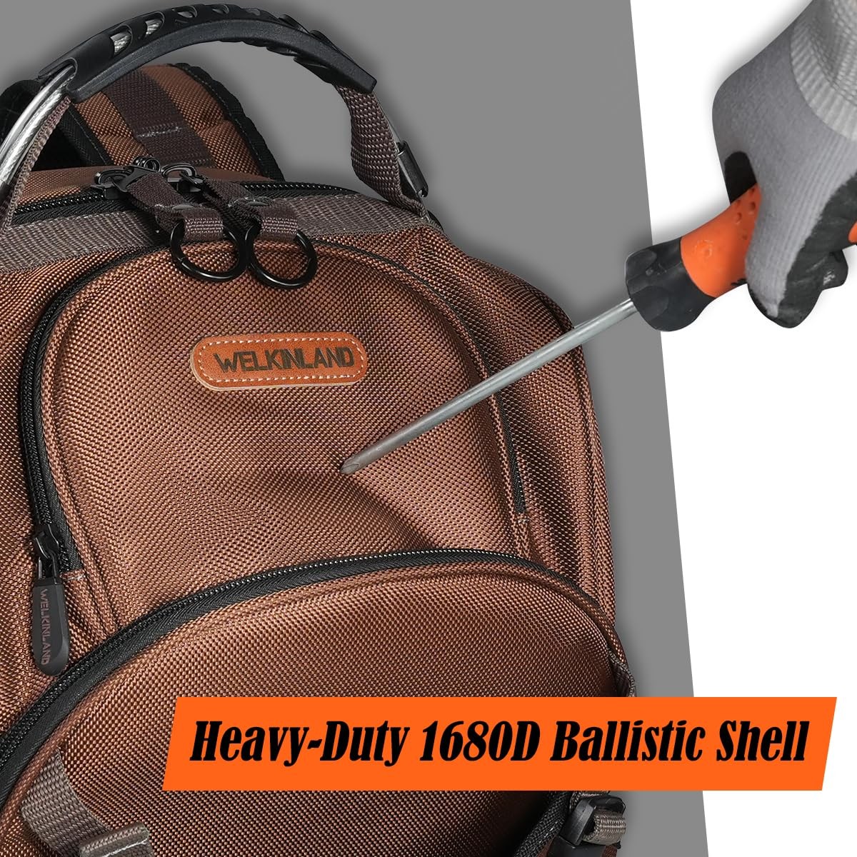 WELKINLAND 70Pockets HVAC Tool Backpack With Medium to Large, Brown & Black