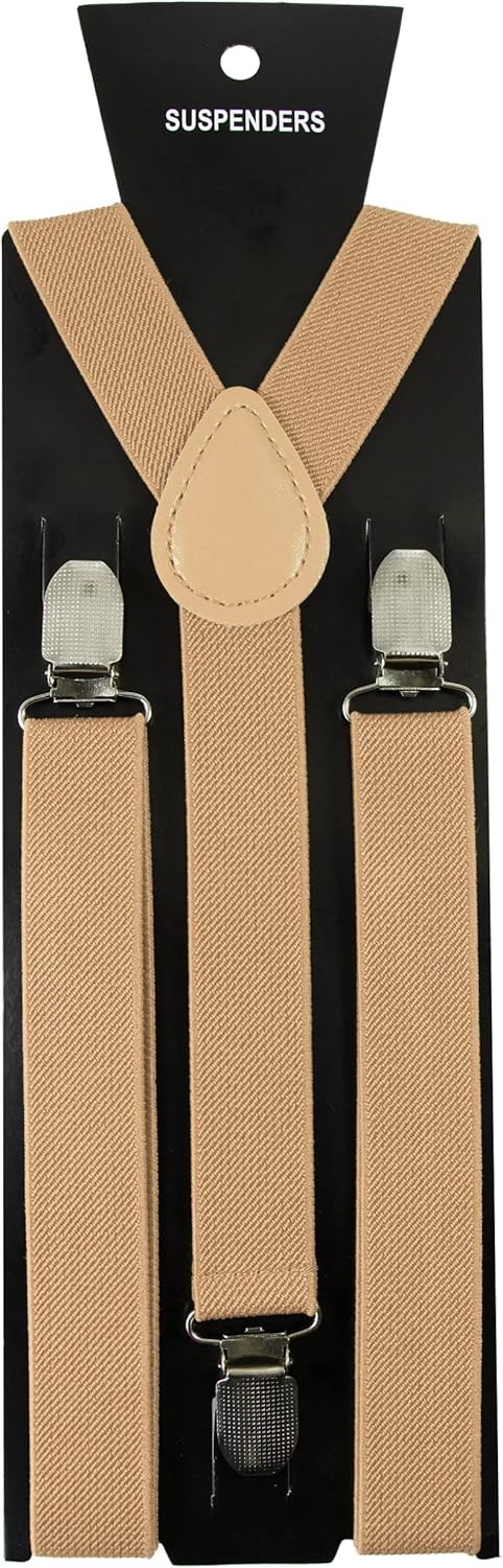 Solid Color Mens Suspender with 3 Strong Clips Adjustable Braces Champagne