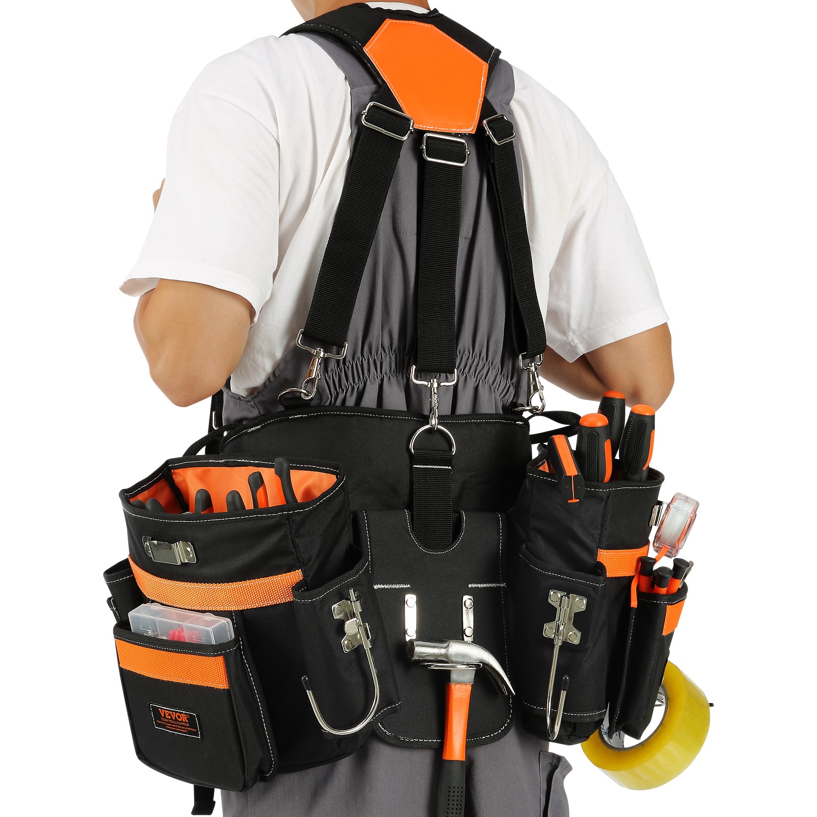 VEVOR Tool Belt with Suspenders Adjustable Carpenter Tool Pouch 600D Polyester