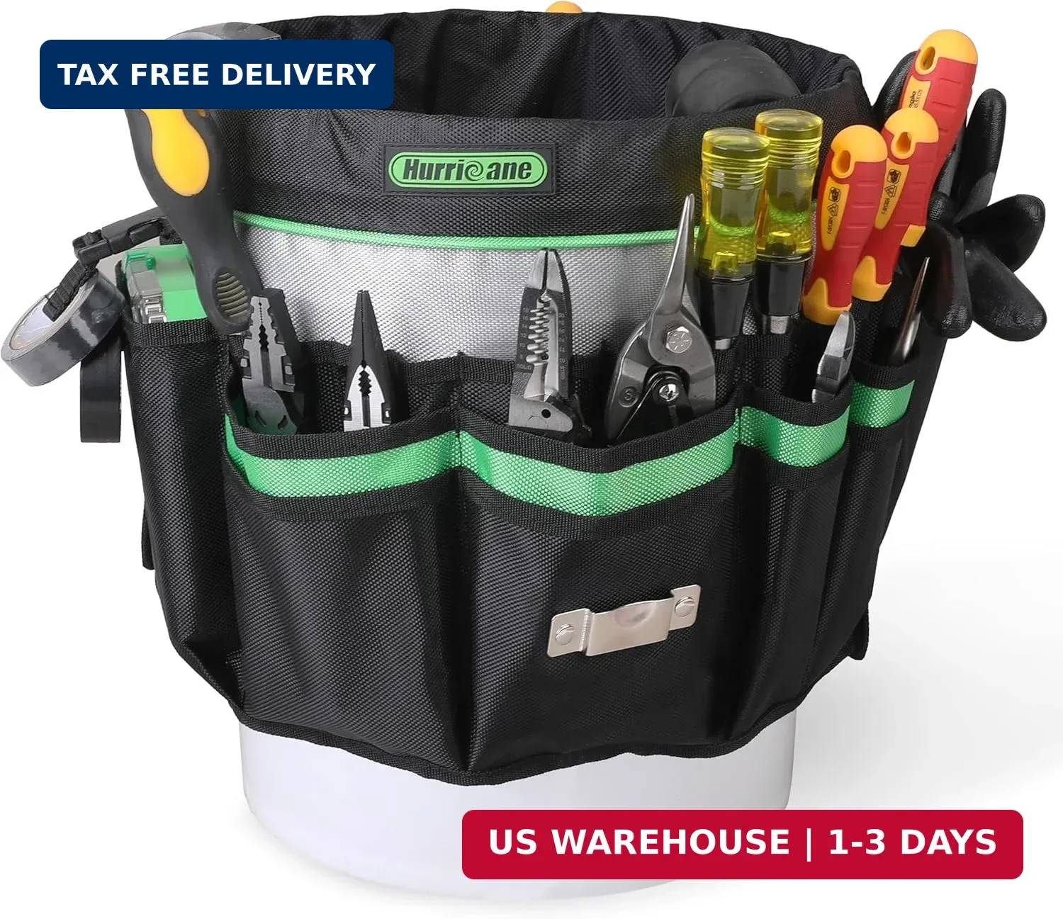HURRICANE 5 Gallon Bucket Tool Bag Organizer, Garden Tool Caddy with 52 Pockets,