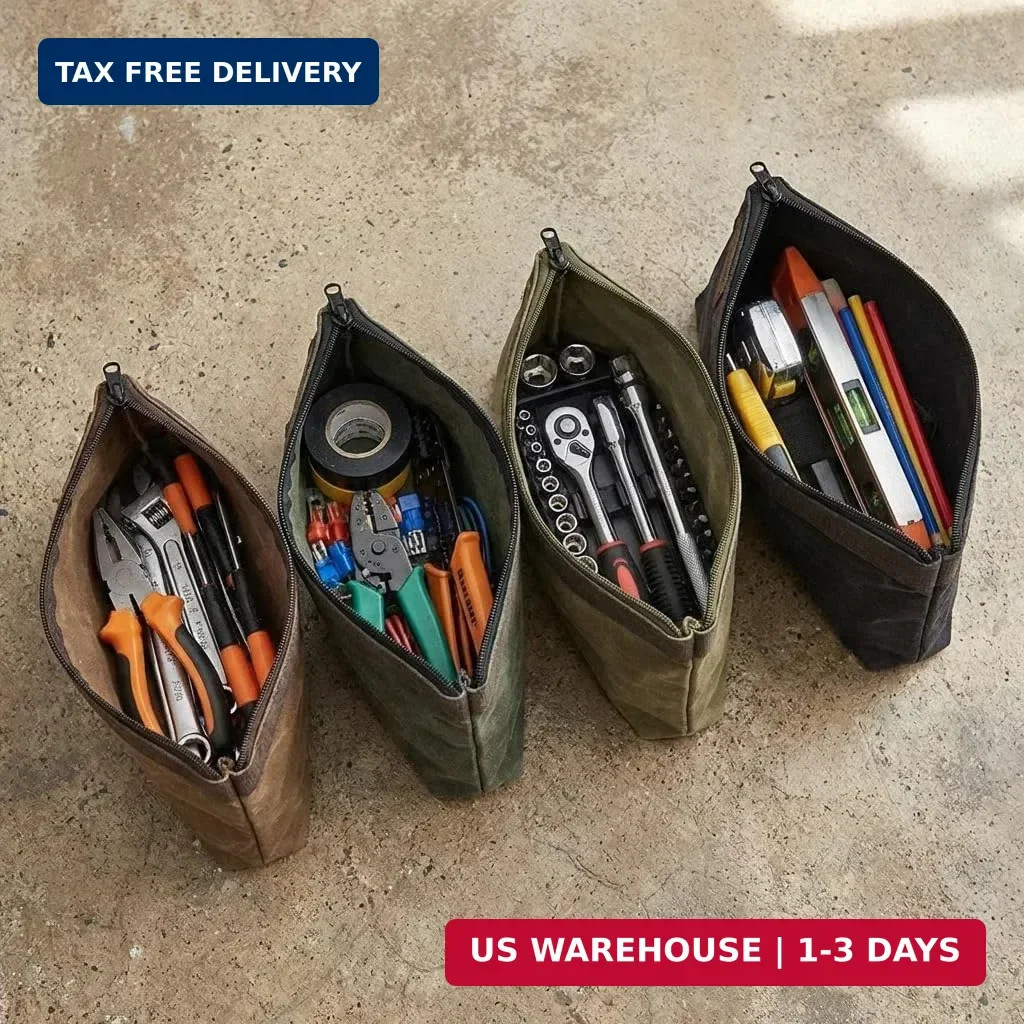 Waxed Canvas Tool Pouches 4 Pack – 11-Inch Heavy-Duty Zipper Tool Bags Set, Wate