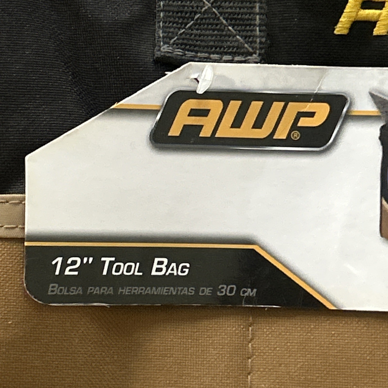 AWP 12 Inch Tool Bag 600D Black Tan Webbed Handles Outer Pockets Model 1L-22312