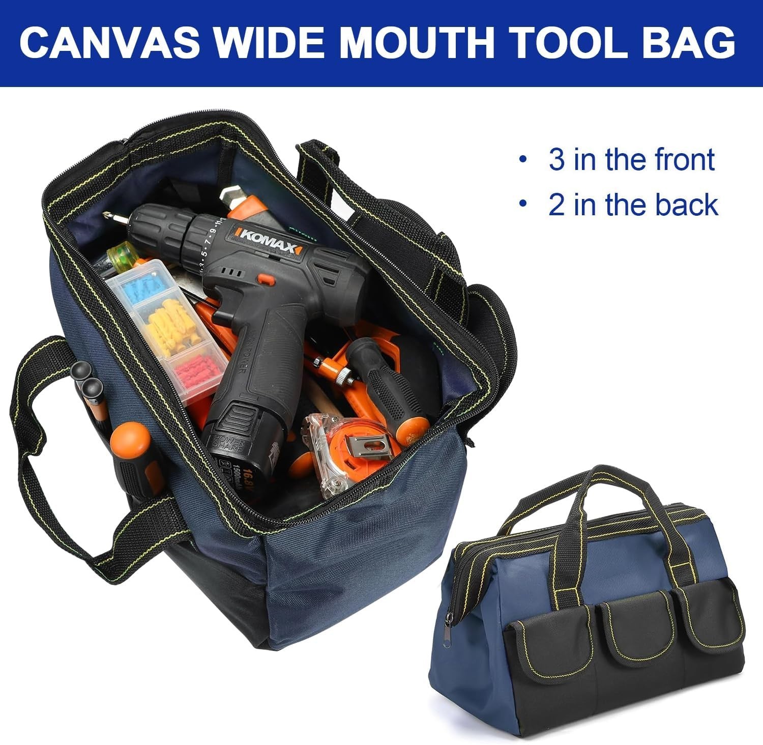 Bolsa de herramientas resistente de 40 cm de boca ancha para profesionales