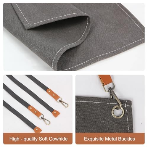 Men’s Canvas Tool Apron, Heavy Duty Multi-Pocket Work Apron for Dark Grey