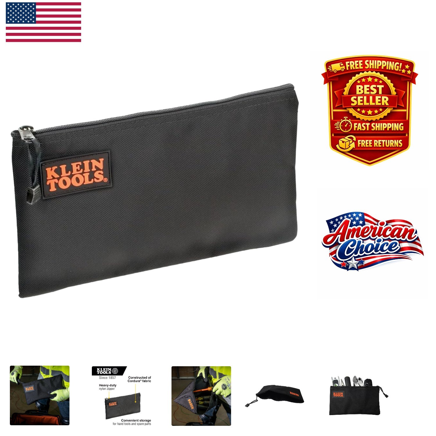 Klein Tools 12.5″ Black Cordura Tool Pouch with Heavy-Duty Zipper – 5139B