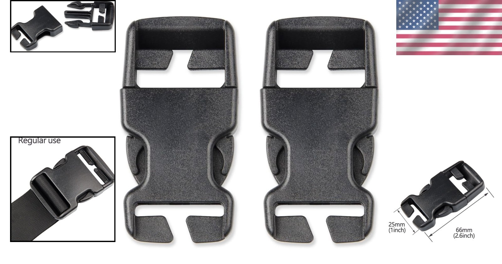 Quick Release Black Buckles for 25mm Straps – Durable and No-Sew Design