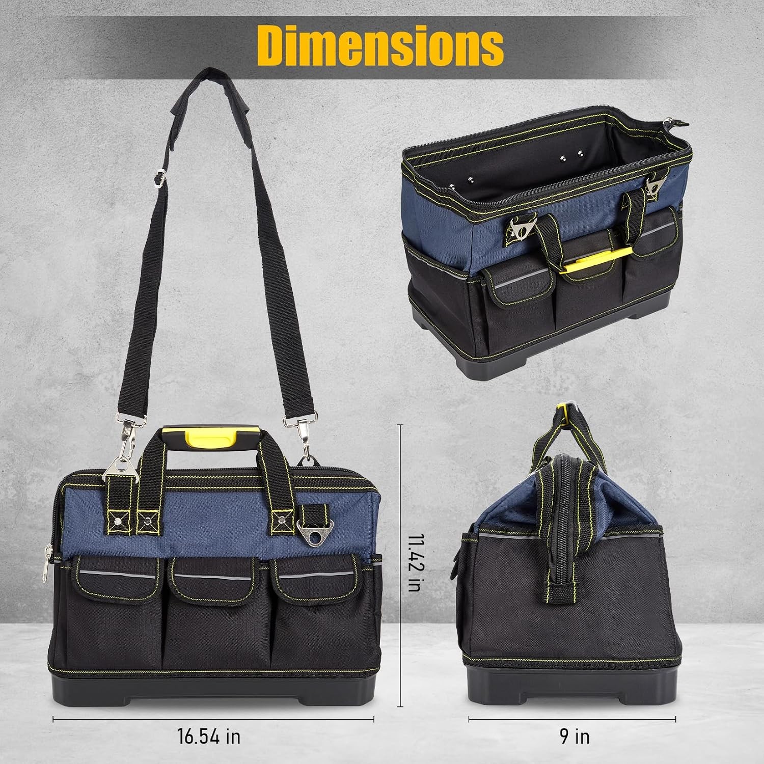 Heavy Duty 19in Oxford Tool Bag Wide Mouth Waterproof Molded Base Tote Organizer