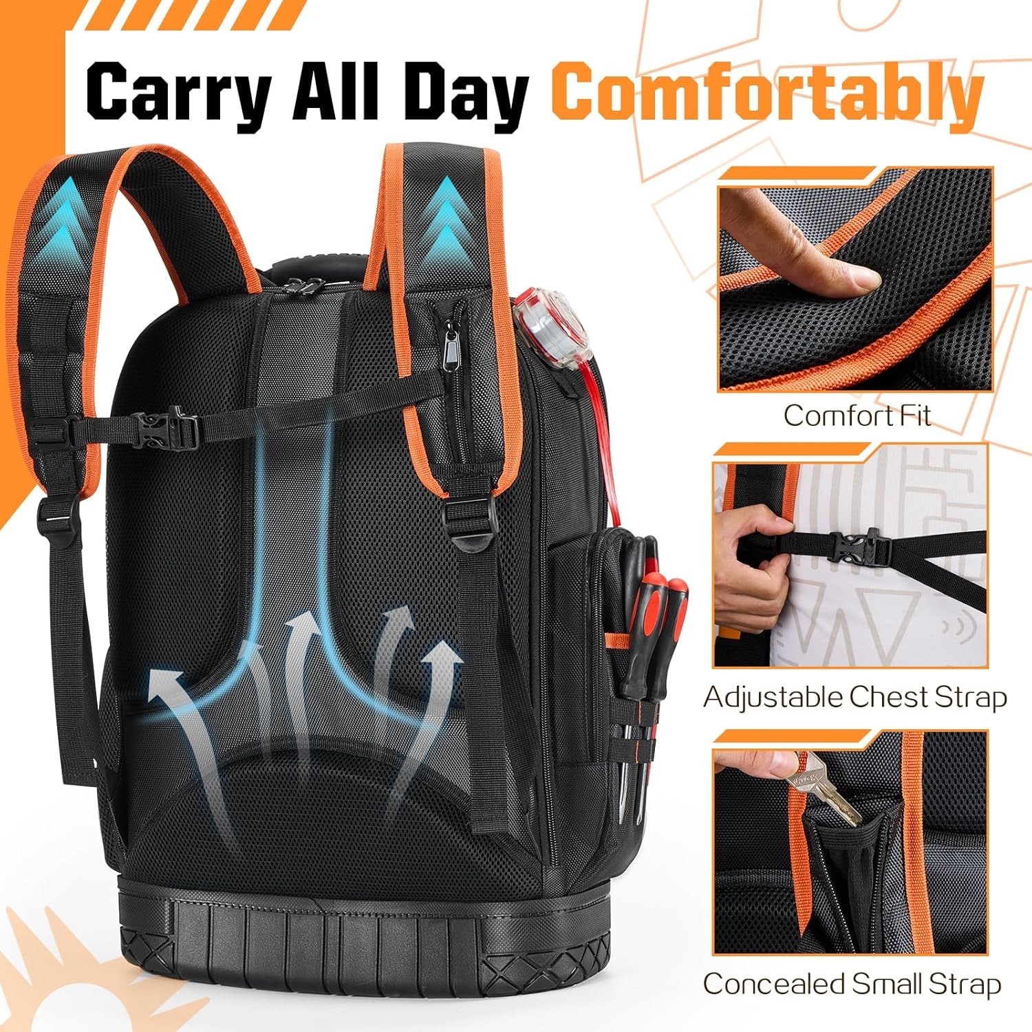 Tool Backpack, Heavy Duty Backpack Tool Bag, 1680D Tools Carrier for Electrician